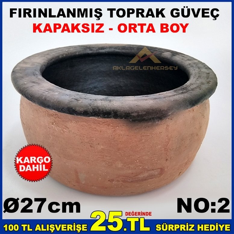 27cm ORTA BOY KAPAKSIZ FIRINLANMIŞ TOPRAK GÜVEÇ