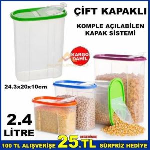 2.4LİTRE ÇİFT KAPAKLI KİLER SAKLAMA ERZAK KUTUSU