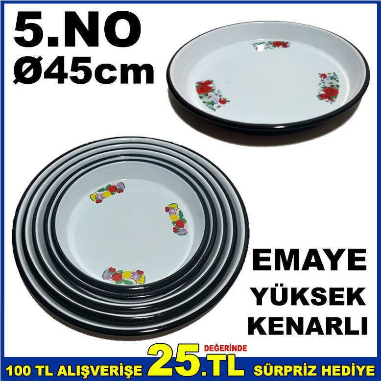 5.NO YUVARLAK ÇİÇEKLİ EMAYE 45cm YÜKSEK KENARLI FIRIN TEPSİSİ ÇİÇEKLİ ÇİNKO TEPSİ
