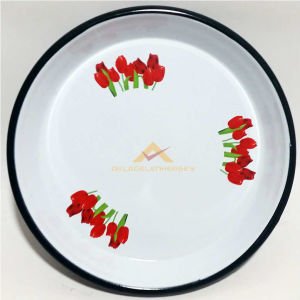 5.NO YUVARLAK ÇİÇEKLİ EMAYE 45cm YÜKSEK KENARLI FIRIN TEPSİSİ ÇİÇEKLİ ÇİNKO TEPSİ