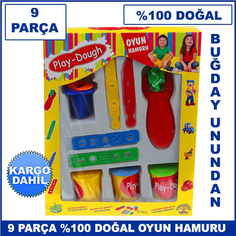 9 Parça Oyun Hamuru Seti - Buğday Unundan Üretilmiş Yüzde 100 Doğal ve Sağlıklı Play-Dough