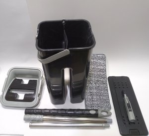 Microfiber Tablet Mop Çift Hazne Siyah Kovalı Ultra Temizlik Seti 4+4=8 Litre Kova+Metal Sap ve Paspas Fiyata Dahil Yıkama-Durulama ve Kurutma Hazneli Tam Set