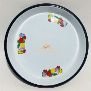 4.NO YUVARLAK ÇİÇEKLİ EMAYE 41cm YÜKSEK KENARLI FIRIN TEPSİSİ ÇİÇEKLİ ÇİNKO TEPSİ