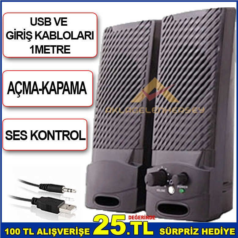SNOPY AÇMA-KAPAMA SES KONTROLÜ USB VE GİRİŞ KABLOSU 1metre MULTİMEDYA HOPARLÖR SETİ