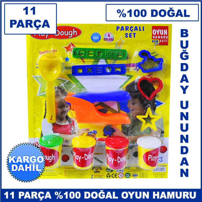 11 Parça Oyun Hamuru Seti - Buğday Unundan Üretilmiş Yüzde 100 Doğal ve Sağlıklı Play-Dough