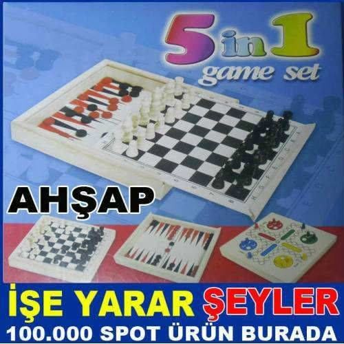 5 in 1 AHŞAP TAVLA SATRANÇ DAMA OYUN SETİ