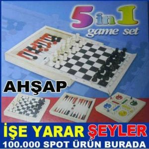 5 in 1 AHŞAP TAVLA SATRANÇ DAMA OYUN SETİ