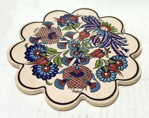 El İşlemeli 19x19x1cm Ebatta Seramik Nihale Çaydanlık Altlığı
