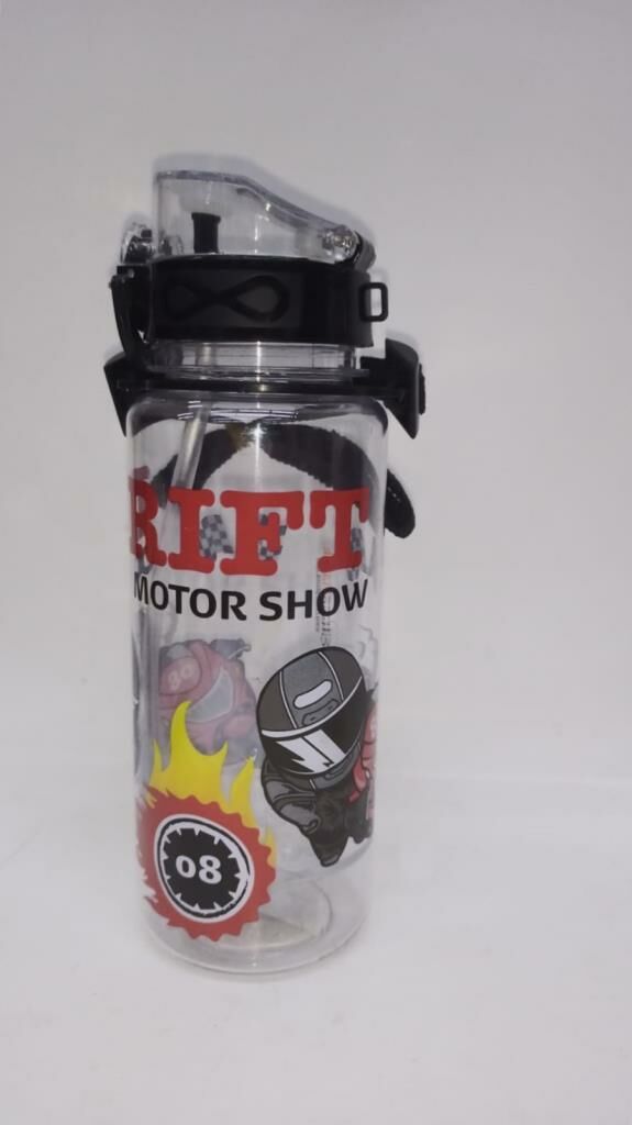 Siyah Renk Suluk Drif Show Motor Action Erkek Suluk Pipetli 500ml Su Matarası Kırılmayan En Sağlıklı İçecek Kabı