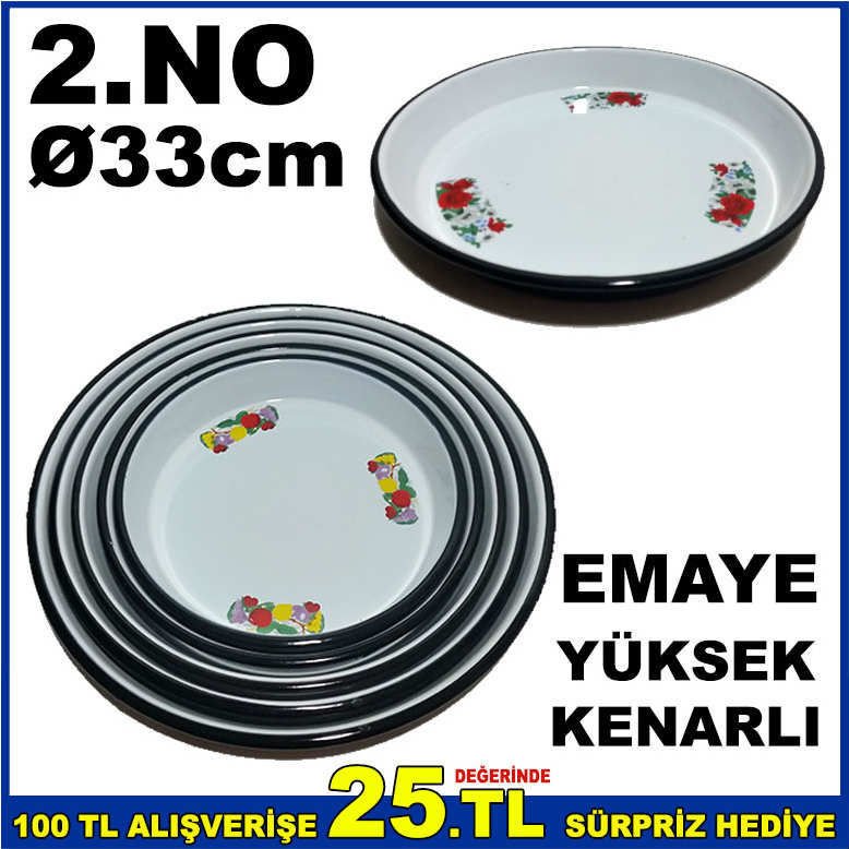 2.NO YUVARLAK ÇİÇEKLİ EMAYE 33cm YÜKSEK KENARLI FIRIN TEPSİSİ ÇİÇEKLİ ÇİNKO TEPSİ