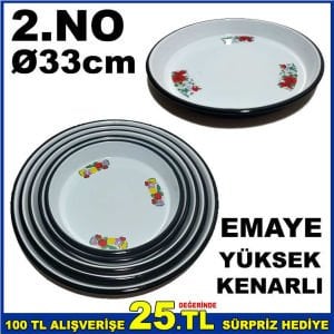 2.NO YUVARLAK ÇİÇEKLİ EMAYE 33cm YÜKSEK KENARLI FIRIN TEPSİSİ ÇİÇEKLİ ÇİNKO TEPSİ