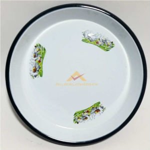 2.NO YUVARLAK ÇİÇEKLİ EMAYE 33cm YÜKSEK KENARLI FIRIN TEPSİSİ ÇİÇEKLİ ÇİNKO TEPSİ