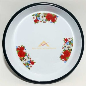 2.NO YUVARLAK ÇİÇEKLİ EMAYE 33cm YÜKSEK KENARLI FIRIN TEPSİSİ ÇİÇEKLİ ÇİNKO TEPSİ