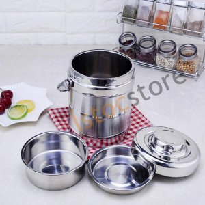 İçi Dışı Full Paslanmaz Çelik 3Bölmeli Kulplu 1.4lt Yemek Termosu Korumalı Sefer Tası