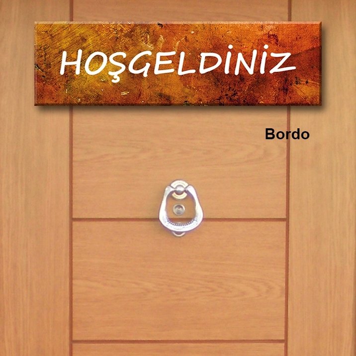 Kapı Süsü Tabelası Kanvas Tablo 10x40cm Turuncu Hoşgeldiniz