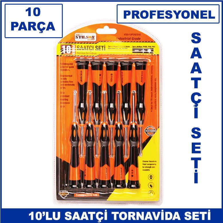 10 Parça Uzun Boy Profesyonel Saatçi Tornavida Seti 1. Kalite ve Dayanıklı