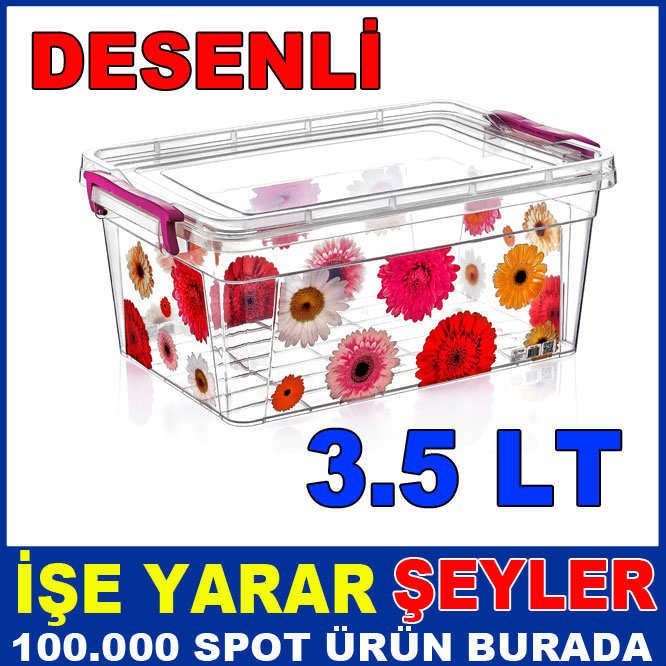 3.5 LİTRE DESENLİ KÖŞELİ KİLİTLİ SAKLAMA KABI