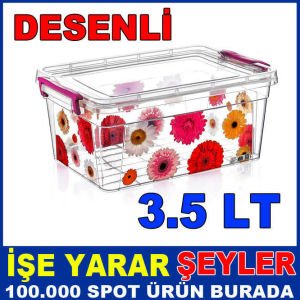3.5 LİTRE DESENLİ KÖŞELİ KİLİTLİ SAKLAMA KABI