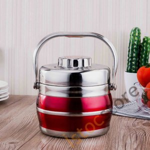 Paslanmaz Çelik 2Bölmeli Kulplu Yemek Termosu Korumalı Sefer Tası