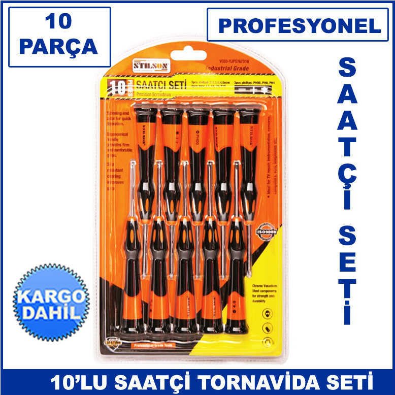 10 Parça Uzun Boy Profesyonel Saatçi Tornavida Seti 1. Kalite ve Dayanıklı