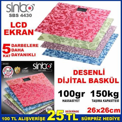 Sinbo Sbs-4430 Desenli Dijital Cam Baskül 150kg