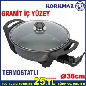 Granit İç Yüzeyli Korkmaz Pizzamatik 36cm 1600w Termostatlı Elektrikli Tencere,Pizza Tavası