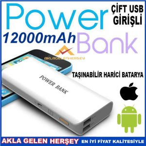 POWERBANK 12000 mAh 2 USB GİRİŞLİ HARİCİ BATARYA