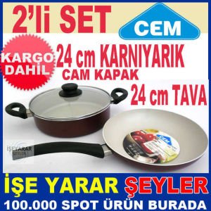 CEM SERAMİK TEFLON TENCERE TAVA SETİ 2li SET KD