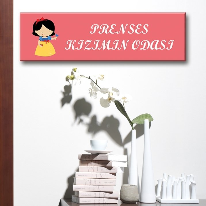 Kapı Süsü Tabelası Kanvas Tablo 10x40cm Prenses Kızımın Odası