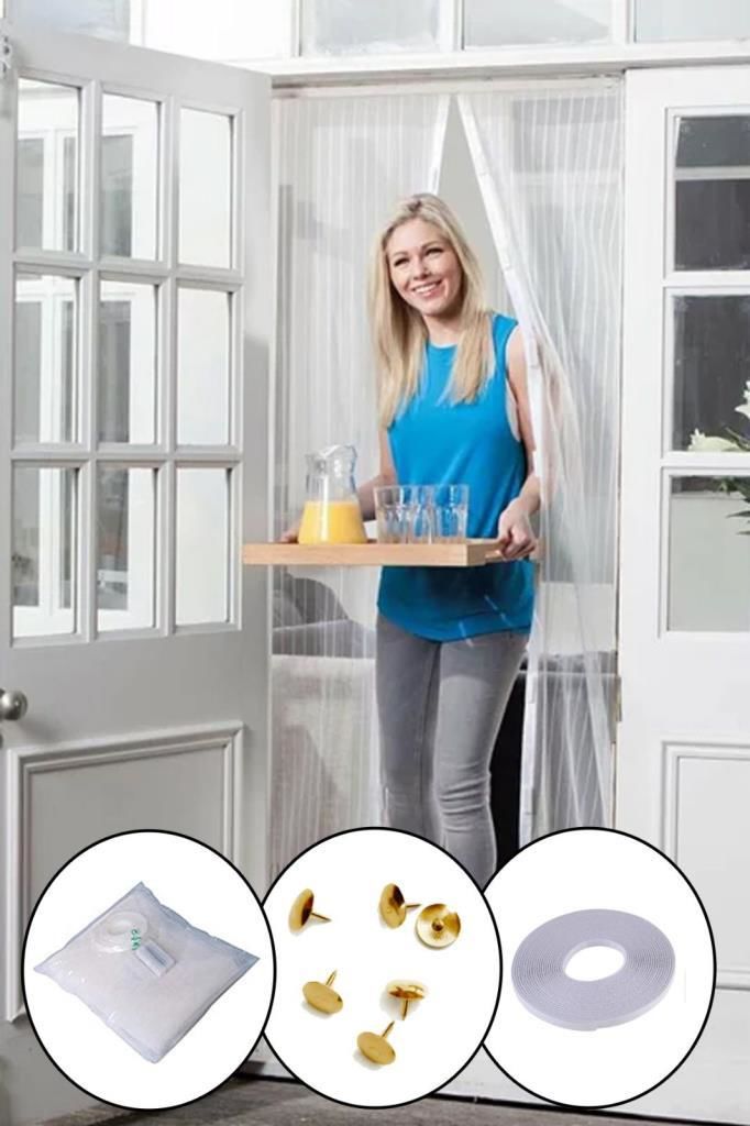 Mıknatıslı Kapı Sinekliği 2 Adet 60x210 Cırt Bantlı Sineklik Tülü Kapı Sineklik Perdesi Tül Sineklik