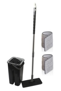 2 Microfiber Paspaslı Tablet Mop Çift Hazne Siyah Kovalı Ultra Temizlik Seti 4+4=8 Litre Kova+Metal Sap ve Paspas Fiyata Dahil Yıkama-Durulama, Arındırma Kurutma Hazneli Tam Set