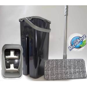 2 Microfiber Paspaslı Tablet Mop Çift Hazne Siyah Kovalı Ultra Temizlik Seti 4+4=8 Litre Kova+Metal Sap ve Paspas Fiyata Dahil Yıkama-Durulama, Arındırma Kurutma Hazneli Tam Set
