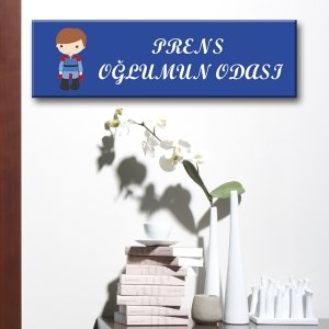 Kapı Süsü Tabelası Kanvas Tablo 10x40cm Prens Oğlumun Odası