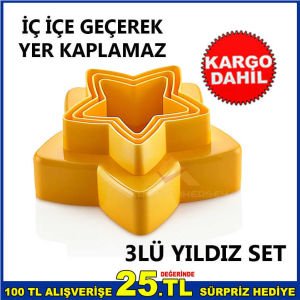 3LÜ SET İÇ İÇE GEÇEBİLEN YILDIZ VOLOVAN KURABİYE KESİM KALIBI
