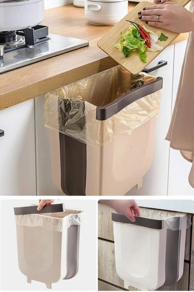 Portatif Katlanabilir Dolaba Asılabilir Çöp Kovası