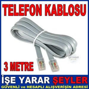 3 METRE TELEFON KABLOSU TEK HATLI 2 UCU JACKLI