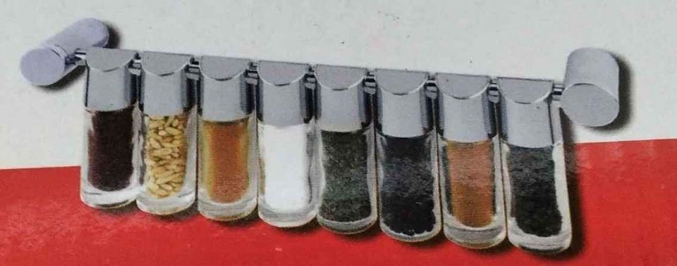 Spıcy 8 Parça Asmalı Baharat Seti, Baharatlığı Asmak İçin Krom Çubuk Mevcuttur D-7