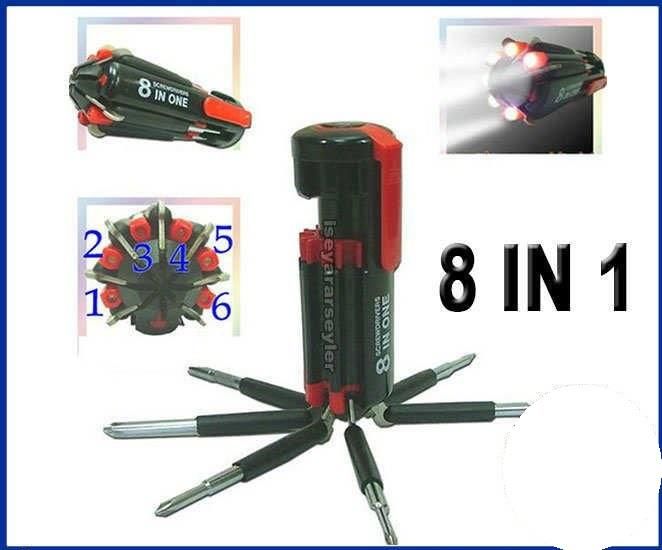 Cep Tipi Çok Fonksiyonlu Ahtapot Tornavida El Fenerli 8 Tornavida Uçlu 8 In 1 Set