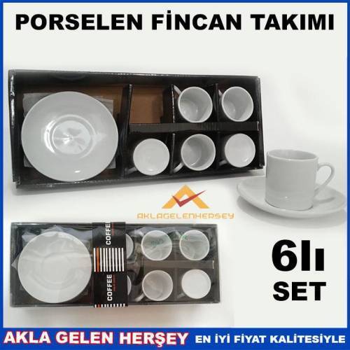 Kendinden Desenli Beyaz Porselen Kahve Fincan Takımı Düz Yuvarlak