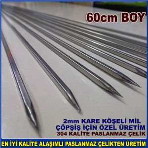 Eniyi kalite çelikten üretim uzun boy metal çöpşiş çubuğu 304 kalite çelikten 60cm köşeli çöp şiş