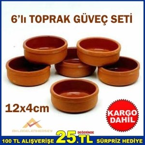 TOPRAK GÜVEÇ KASESİ 6 adet SÜTLAÇLIK KASE KD