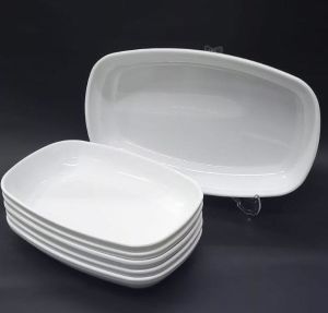 6 Adet Beyaz Melamin Kayık Tabak 28x18cm Büyük Boy Salata Tabağı Günlük Kullanıma Hesaplı Oval Tabak
