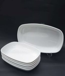 1 Adet Beyaz Melamin Kayık Tabak 28x18cm Büyük Boy Salata Tabağı Günlük Kullanıma Hesaplı Oval Tabak