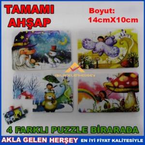 4 Adet Farklı Resimli 41parça Ahşap Puzzle
