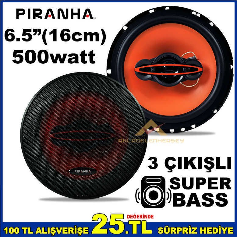 PİRANHA PRN 6540 500 WATT 3 ÇIKIŞLI 6.5inç 16cm SUPER BASS 3 YOL OTO HOPARLÖRÜ
