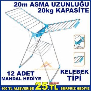 12adet Mandal Hediyeli 2 Yıl Garantili Kelebek Tip Katlanır Favio Çamaşır Kurutmalık