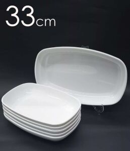 12 Adet Beyaz Melamin Kayık Tabak 33x20cm BüyükBoy Salata Tabağı Günlük Kullanıma Hesaplı Oval Tabak