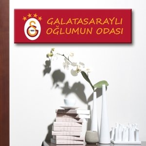 Kapı Süsü Tabelası Kanvas Tablo 10x40cm Galataraylı Oğlumun Odası