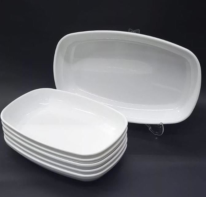 6 Adet Beyaz Melamin Kayık Tabak 33x20cm BüyükBoy Salata Tabağı Günlük Kullanıma Hesaplı Oval Tabak
