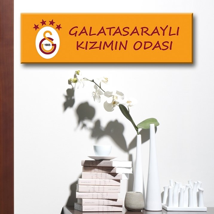 Kapı Süsü Tabelası Kanvas Tablo 10x40cm Galataraylı Kızımın Odası
